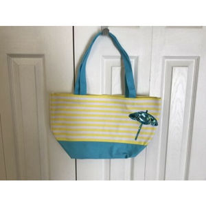 Quacker Factory Yellow Blue Summer Beach Bag Umbrella Sequin